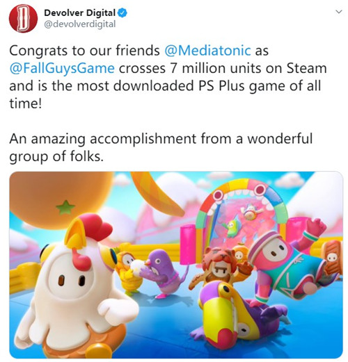 《糖豆人》Steam销量超700万 还是下载最多的PS+游戏(图1)