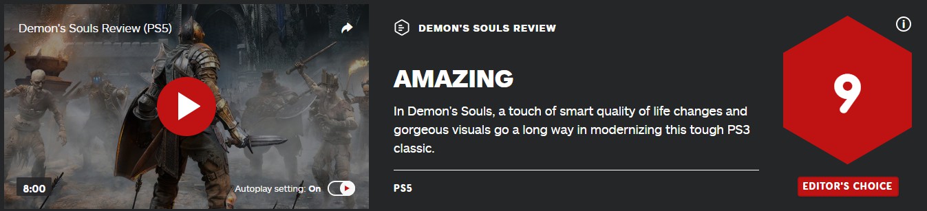 恶魔之魂重制版IGN评分9分 难以置信的重制精品