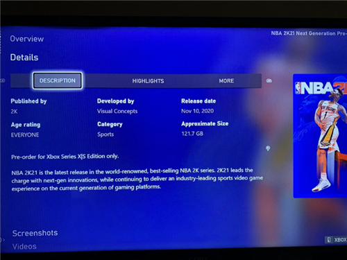 《NBA 2K21》在Xbox Series X中容量超过120GB(图2)